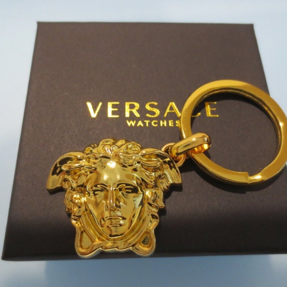 Versace Watches Gold Medusa Head Keychain with Key Ring